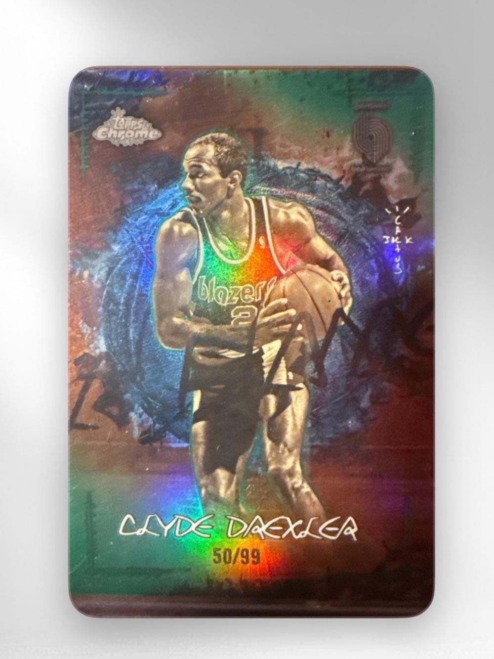 Topps Chrome Basketball Card - Green/Blue/Gold Holographic Accents